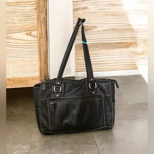 Vintage Fossil Work/Tote Black Leather Bag